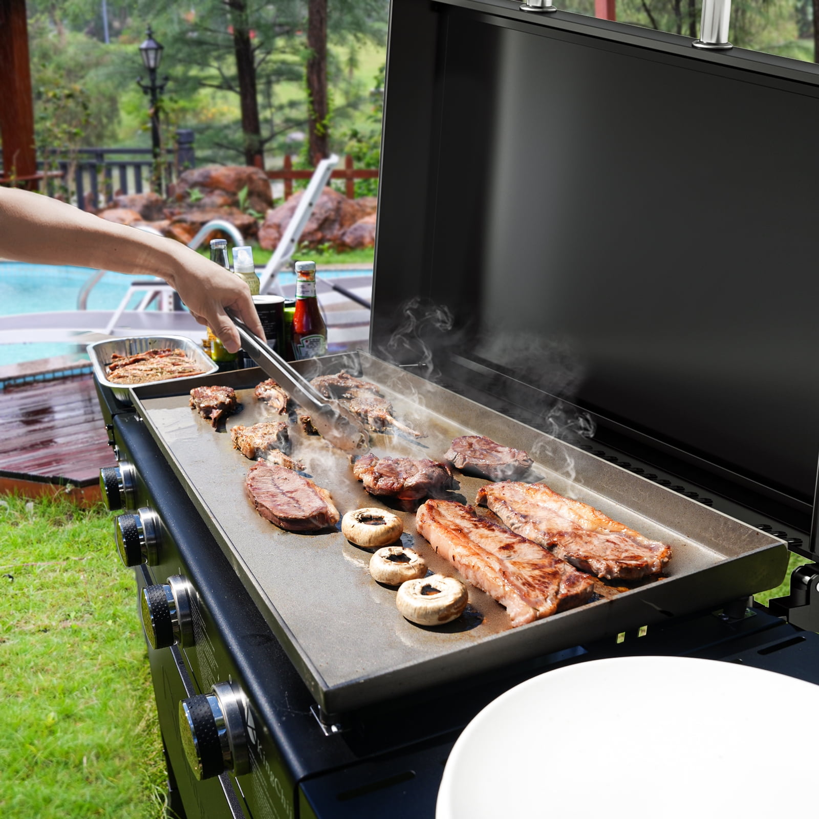 KingChii 4-Burner 30.6" Propane Griddle Outdoor Flat Top Gas Grill Griddle with Hard Cover for Camping, Tailgating, BBQ, Parties, Backyard & Patio