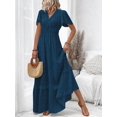 thumbnail image 4 of V-Neck Ruffle Sleeve Maxi Dress In Dark Wash Denim-Look Fabric, 4 of 18