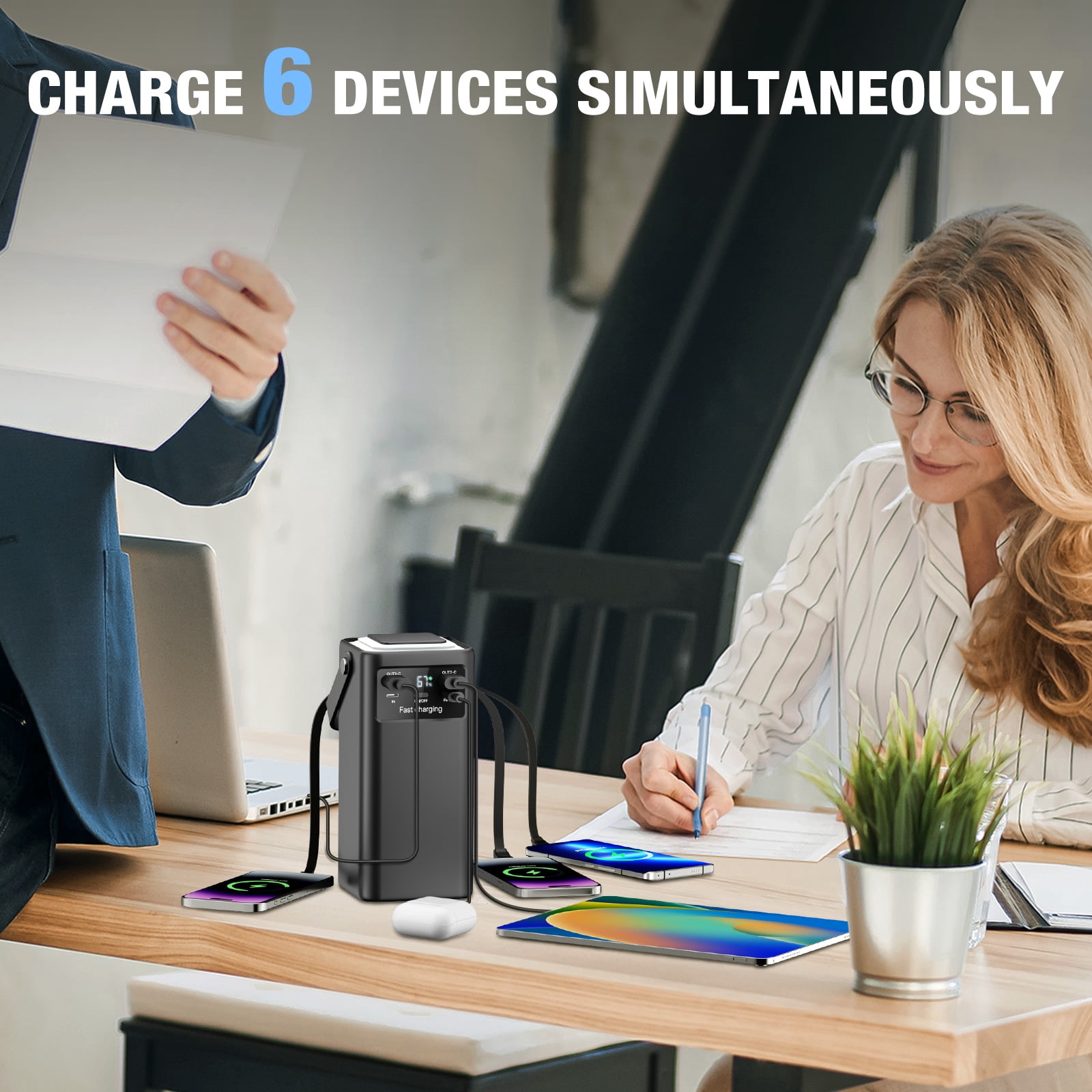 PGYOB Power Bank 27000mAh , Portable Charger with 22.5W PD/QC3.0 Fast Charging, Built-in Cables, LED & Light for Camping,Home Backup, Emergency Power,Travel