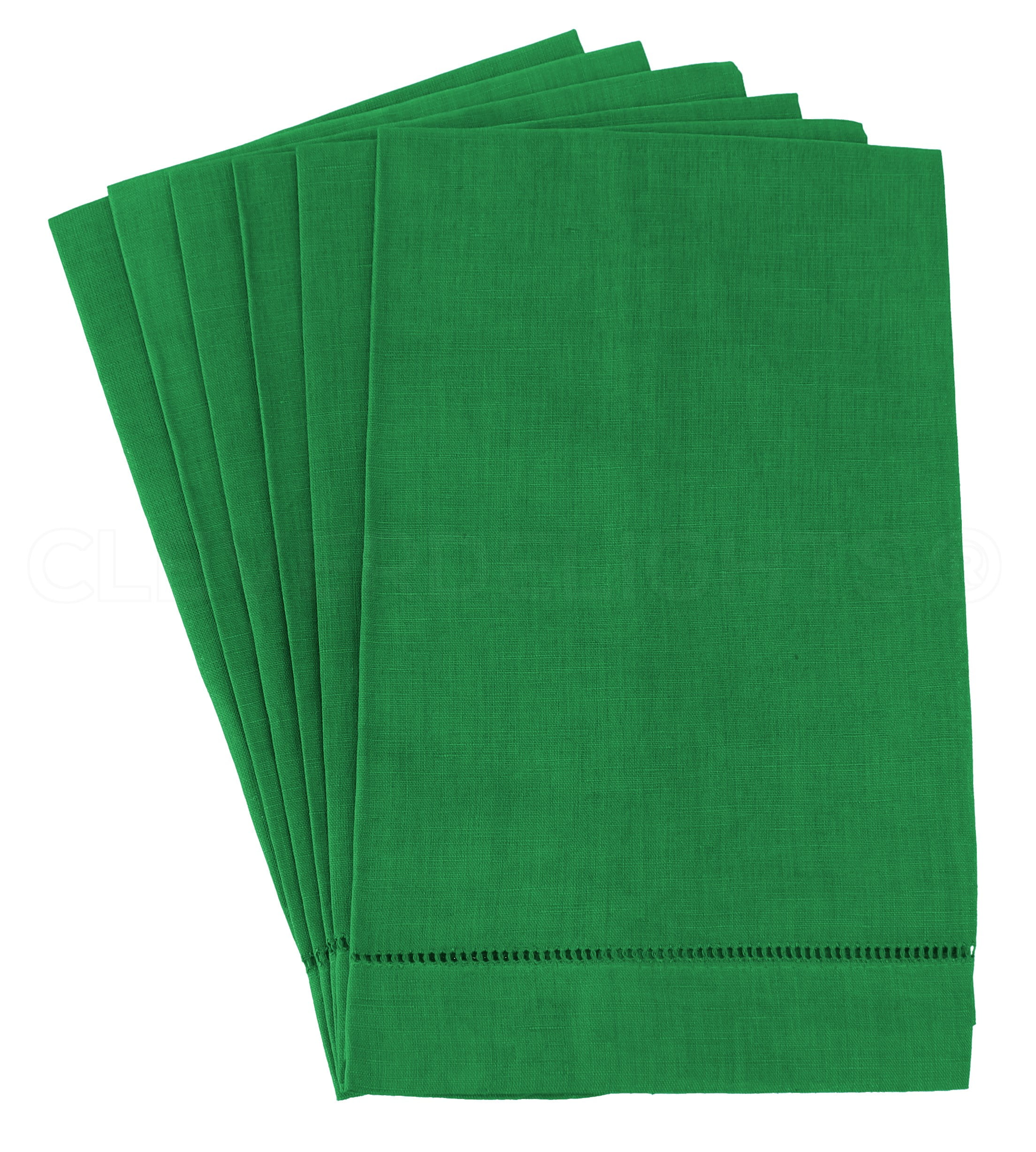 CleverDelights Green Linen Hemstitch Hand Towels 6 Pack 14" x 22