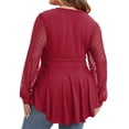 thumbnail image 4 of FRSASU Plus Size Clearance Women Loose Long Sleeve Solid V-neck Blouse T-shirt Tops Red 10(XL), 4 of 7