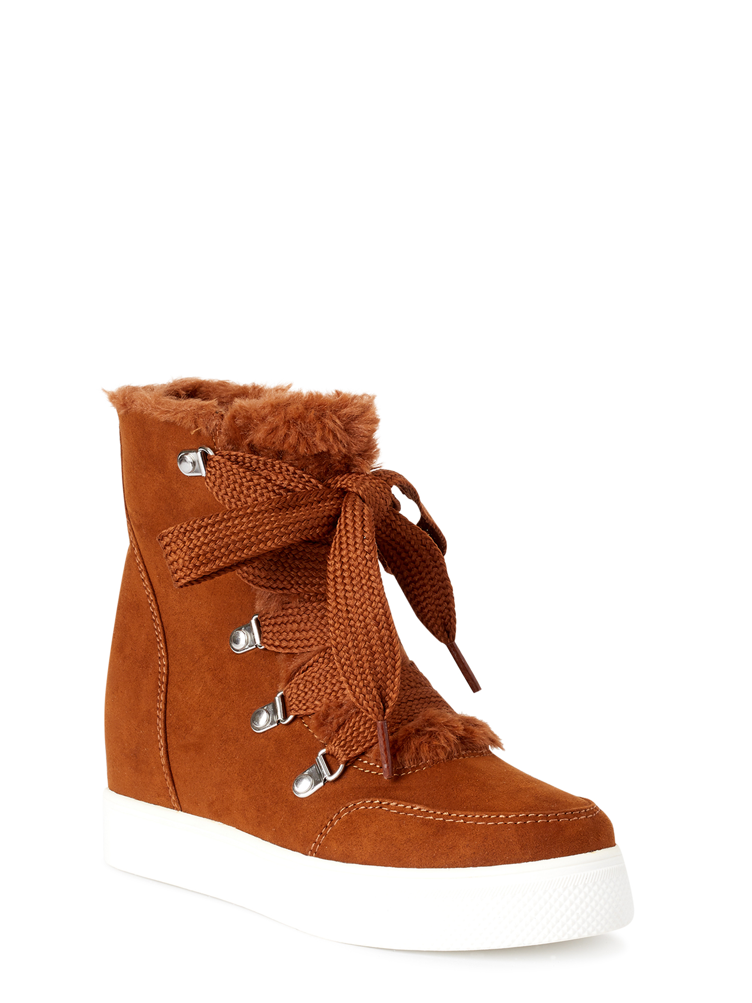 Isaac Mizrahi Womens Boots Burgundy Suede Faux Sherpa Karen Wedge Size 6
