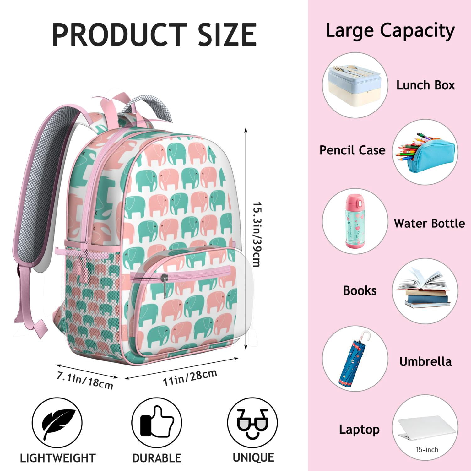 Abstract Vintage Floral Ergonomic School Backpack Waterproof Student Daypack with Side Pockets