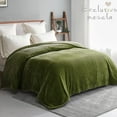 thumbnail image 2 of Exclusivo Mezcla Twin Size Jacquard Weave Wave Pattern Flannel Fleece Velvet Plush Bed Blanket as Bedspread/Coverlet/Bed Cover (90" x 66", Olive Green), 2 of 7