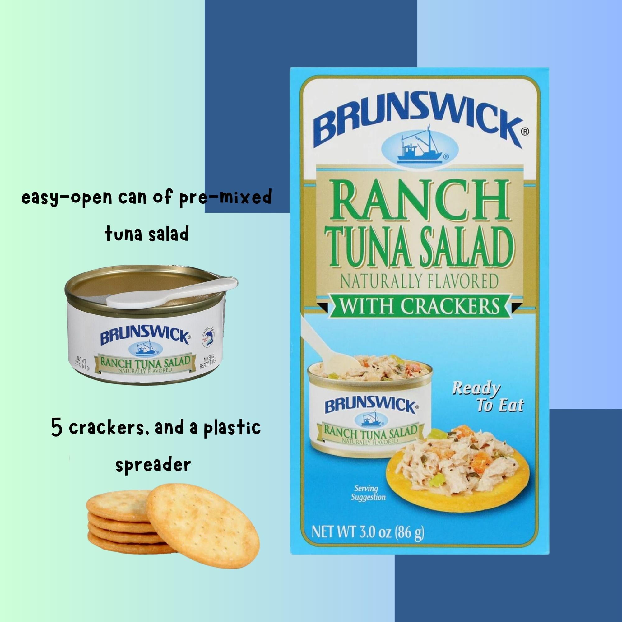 A1 Unlimited Ranch Tuna Salad with Crackers, Home Kitchen School Office Pre-Mixed & Ready-to-Eat Canned Packed Food Perfect for Picnic Snack Lunch Travel with Plastic Spreader, 4 Boxes (3 oz. Boxes)