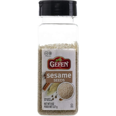Gefen Whole Hulled White Sesame Seeds, 8oz Shaker Canister, Double Spout For Pouring & Sprinkling