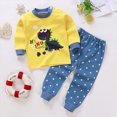 thumbnail image 2 of Toddler Baby Boys Clothes Fall Winter 1T 2T 3T 4T 5T 6T Color‑Block Long Sleeve Hi Dino Print Top & All‑Over Star Print Pants Set 2PCS Kaprioy Loungewear Set, 2 of 3
