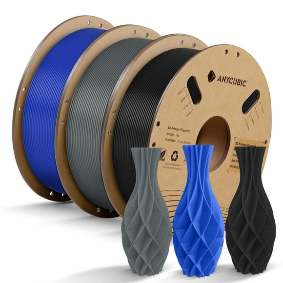 ANYCUBIC PLA Filament 1.75mm Bundle 3KG, 3D Printing PLA Filament 1.75mm Dimensional Accuracy +/- 0.02mm, 1KG Spool (2.2 lbs), 3KG, Black+Gray+Blue