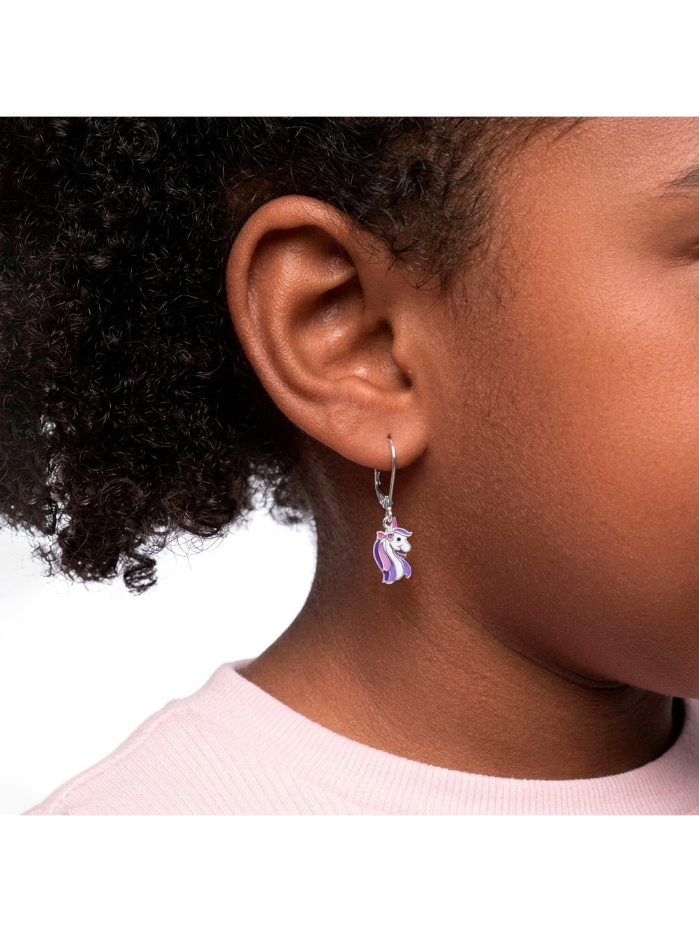 Rainbow Unicorn Dangle Children's / Girls Earrings Lever Back - Sterling Silver