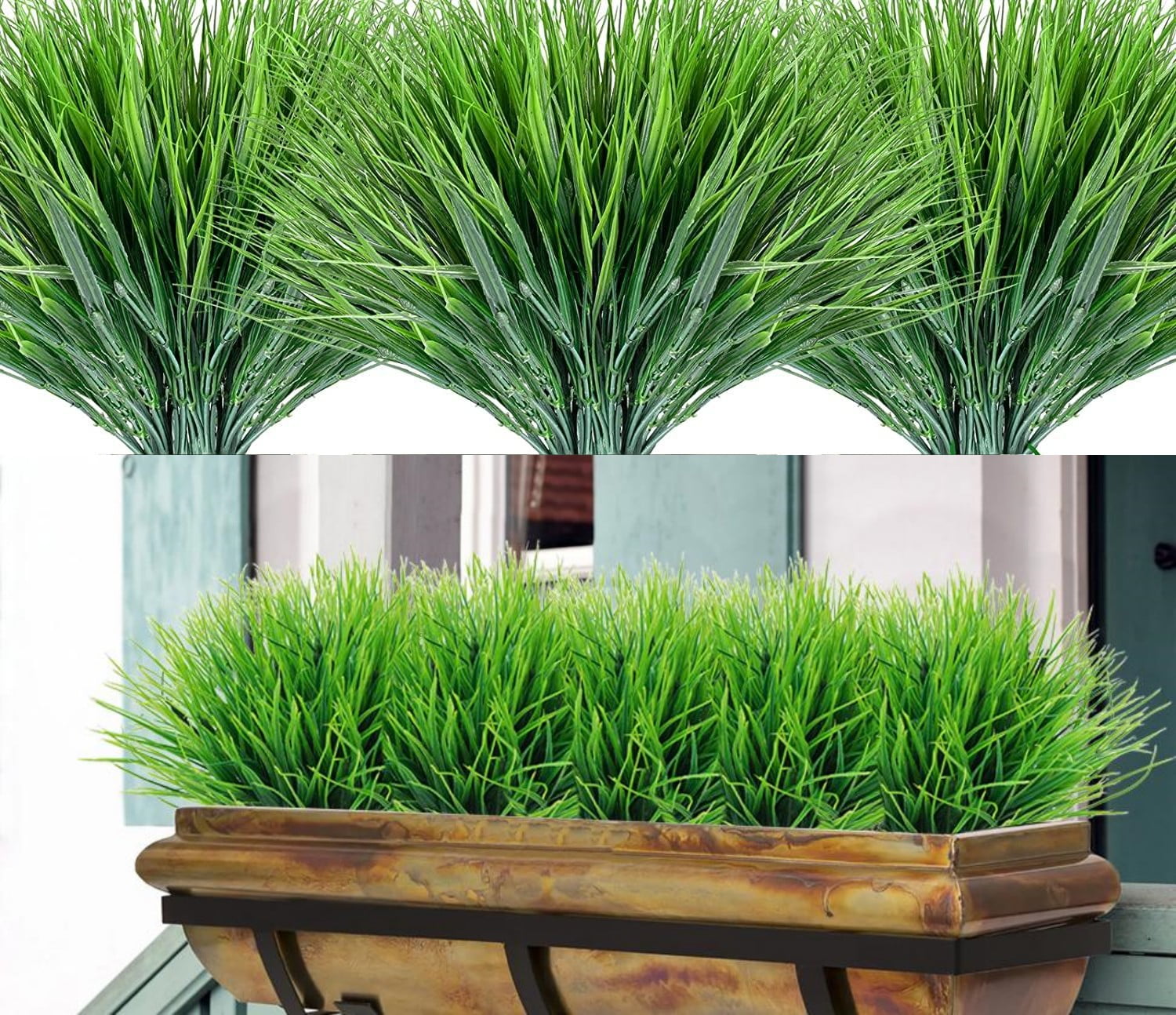 8 Bundles Artificial Grass Outdoor Green Plastic Wheat Plants Fake