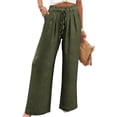 thumbnail image 2 of Miluxas Womens Spring Summer Solid Wide Leg Pants Pull on Stretchy Work Dress Pants High Waist Pleated Business Casual Trousers with Pockets Green, 2 of 5