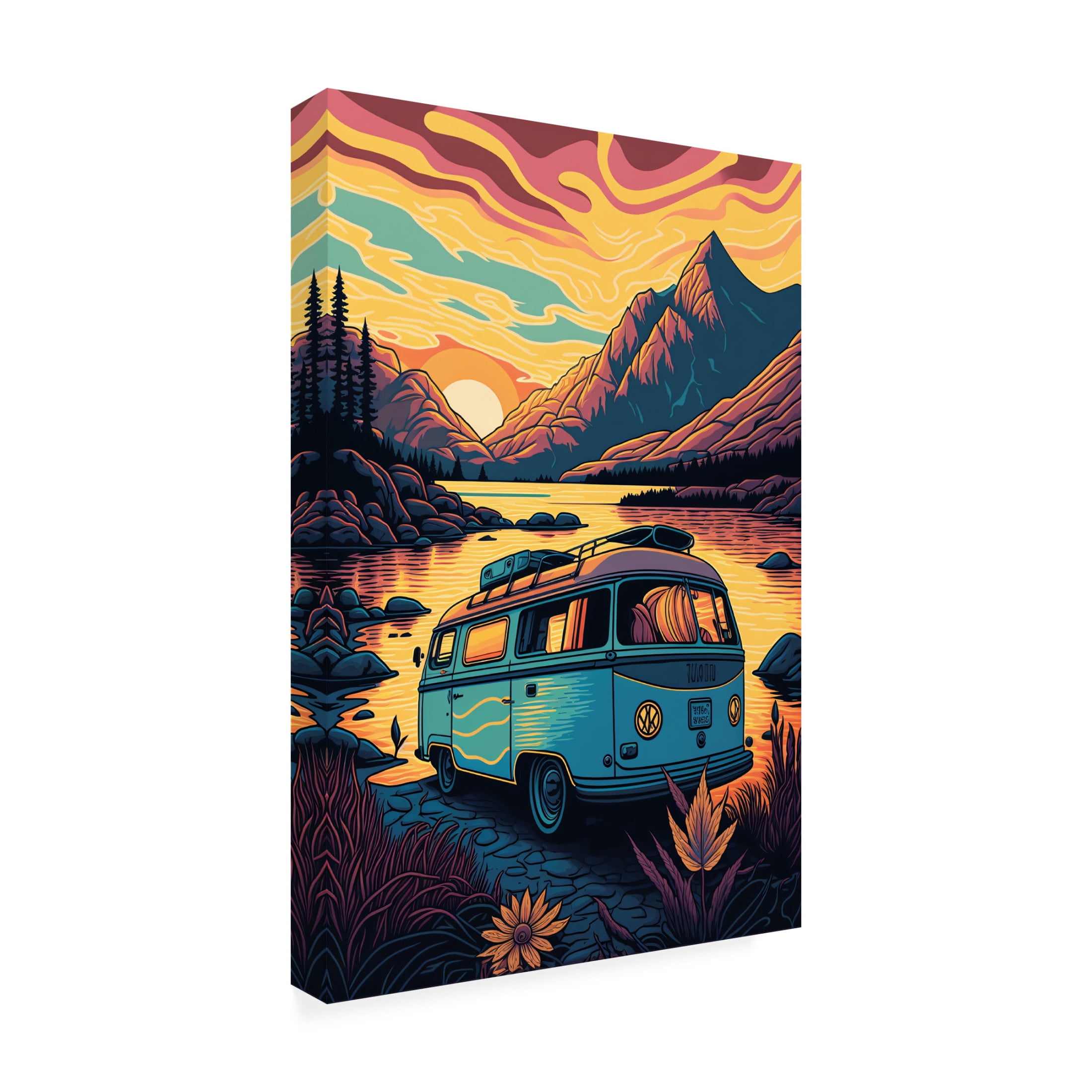 Canvas Wall Art - Ray Heere 'Silkscreen Camper On The Lake 18' Wall Art for Living Room, Bedroom, or Office Décor by Trademark Fine Art - 22 x 32 Inches