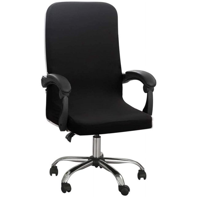 Fundas elásticas para sillas de oficina sin funda para reposabrazos, patrón jacquard, respaldo alto, funda para silla de computadora, extraíble para silla giratoria universal, negro M