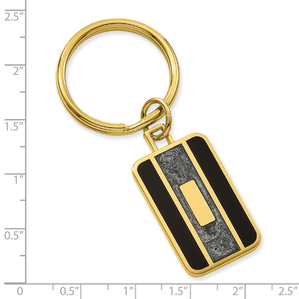 Gold-plated Kelly Waters Black & Grey Colored Key Ring; for Adults and Teens; for Women and Men