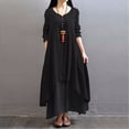 thumbnail image 2 of Nueva moda mujer Casual vestido suelto sólido manga larga Boho largo Maxi vestido Eccomum Negro/XXXXXL, 2 of 7