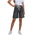 thumbnail image 3 of Yievot Bermuda Jean Shorts for Women Casual Drawstring Elastic Waist Knee Length Denim Shorts with Pockets, 3 of 7