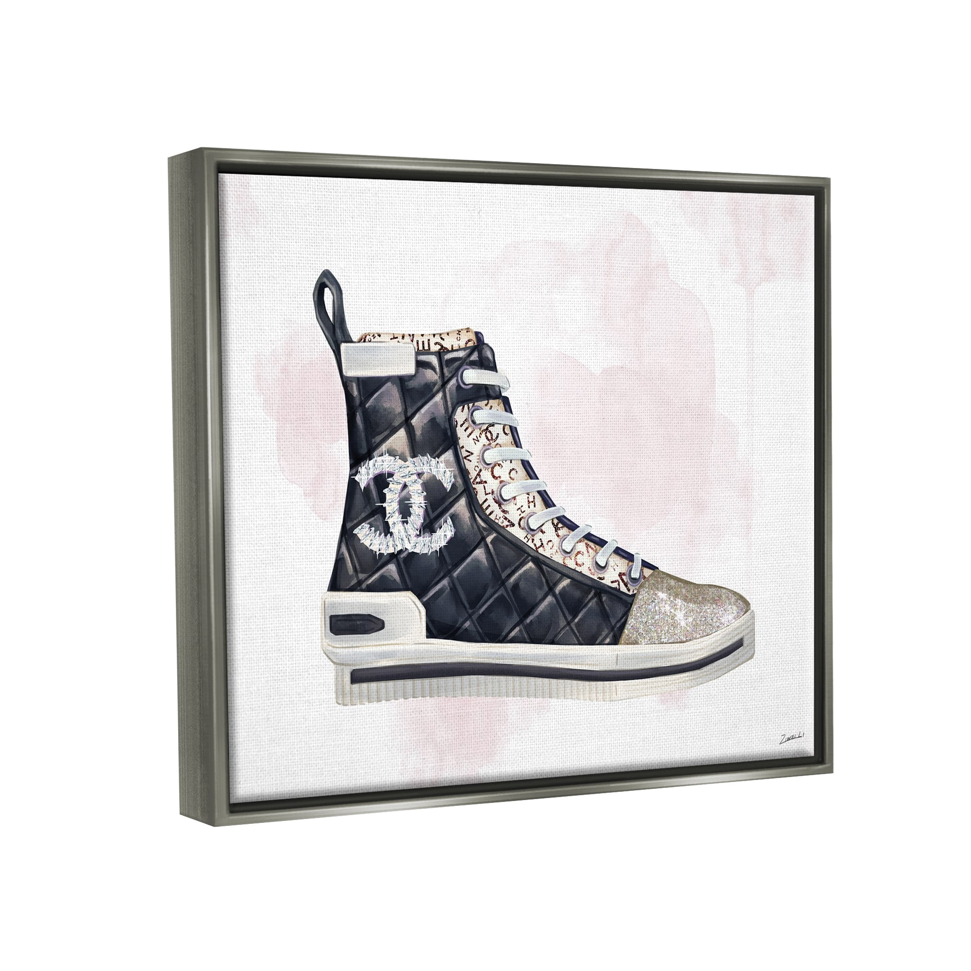 Stupell Industries Glam Fashion Quilted Sneaker Designer Style Luster Gray Framed Floating Canvas Wall Art, 24x30, by Ziwei Li