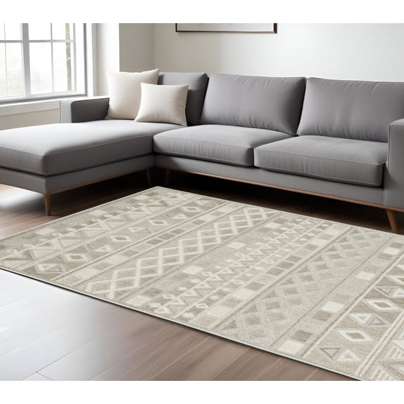 10' X 13' Beige And Gray Geometric Area Rug