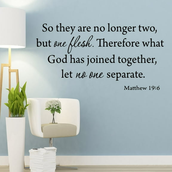 VWAQ So They are No Longer Two But One Flesh Religious Bible Scripture Matte Black Wall Decal Quote (15"H x 27"W)
