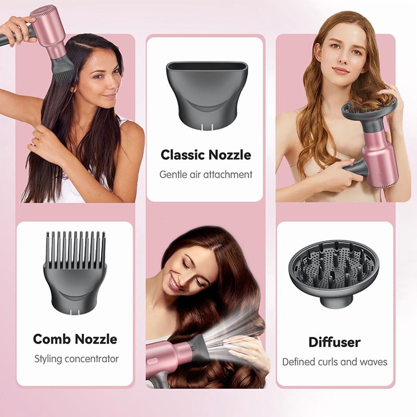 VoluVibe Hair Dryer, Blown Away Ionic Hair Dryer for Curly Hair with Diffuser, 1600W Fast Drying Blow Dryer with Ceramic Technology, 3 Attachments for All Hair Types