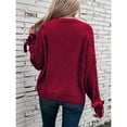 thumbnail image 5 of Female Casual Pullover Loose Bows Solid Color Round Neck Trendy Knit Long Sleeve Sweater Wine Red XL, 5 of 9