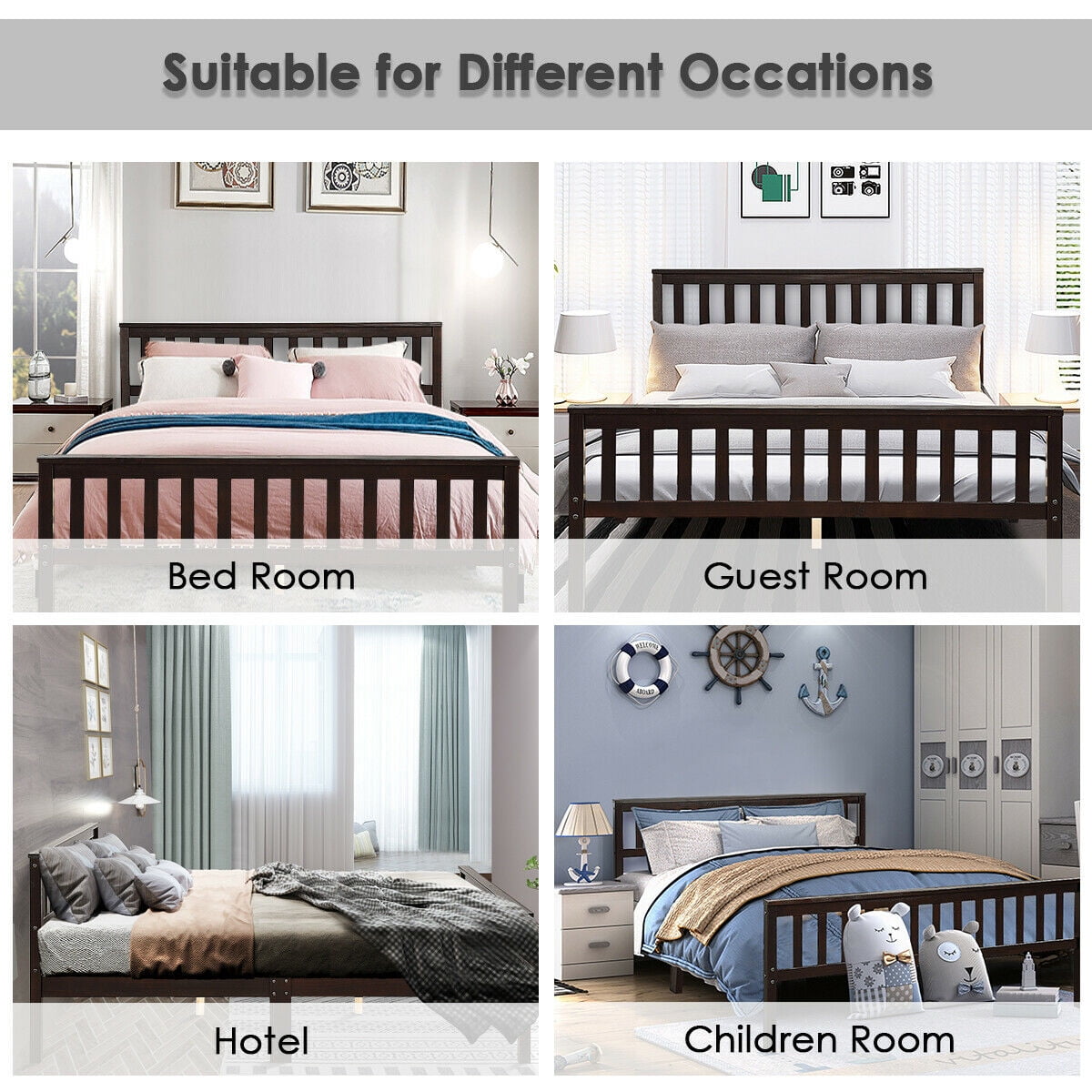 Gymax Wood Bed Frame Wood Slats Support Platform W/ Headboard &Footboard Queen Size