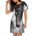 thumbnail image 2 of Fotbe Running horses Pattern Women's Cotton Nightgown Sleepwear Short Sleeves Shirt Casual Print Sleepdress, 2 of 6