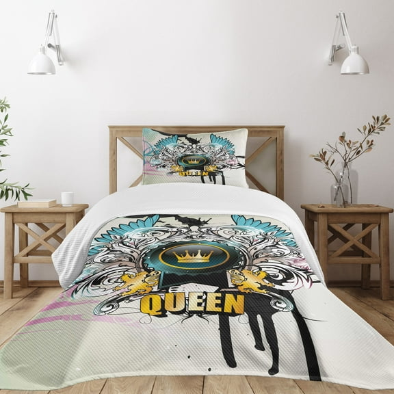 Ambesonne Queen Quilted Bedspread Set 2 Pcs, Arms Shield Design, Twin Size, Multicolor