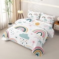 thumbnail image 3 of Manfei Cartoon Rainbow Bed Spread Queen, Graffiti Stars Cloud Queen Coverlet Set, White Teal, 3pcs, 1 Quilt and 2 Pillowcases, 3 of 7