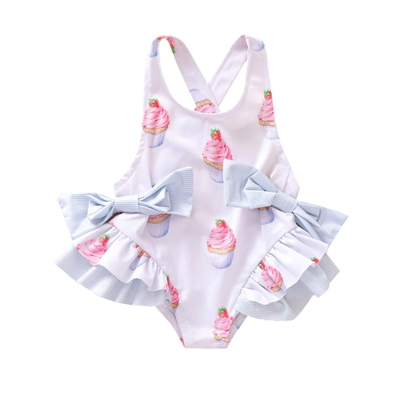 Toddler Baby Girl Swimsuit One Piece Ruffle Cupcake Bow Swimwear Bathing Suit