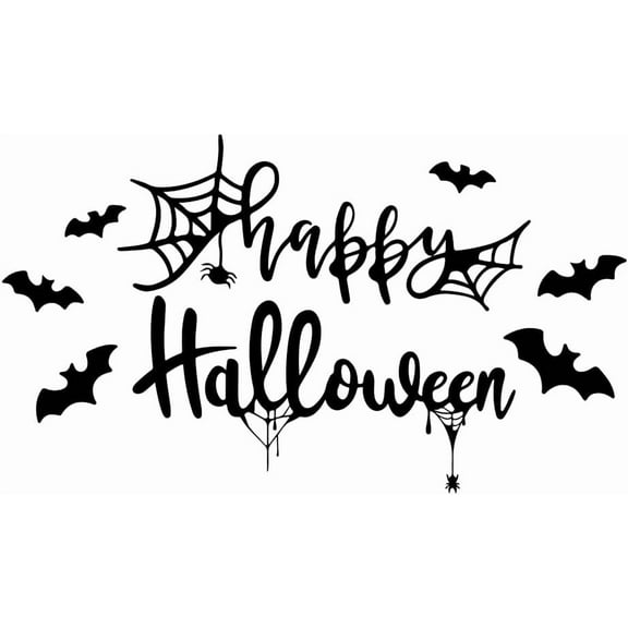 1Sets Wall Stickers Happy Letter Wall Decals Bats Spider Web Window Home Decoration Decals for Spooky Party Decorations Gothic Home Decor