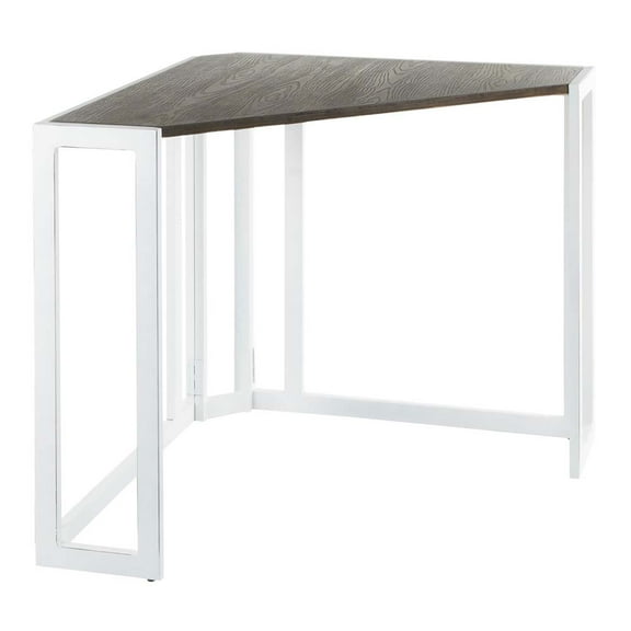 Roman Industrial Corner Desk in Vintage White Metal and Espresso Bamboo