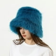thumbnail image 5 of Faux Fur Bucket Hat for Women, Plush Fuzzy Winter Fisherman Hat with Adjustable Drawstring, Soft Warm Fleece Lined Fashion Hat for Cold Weather, Outdoor Activities and Daily Use - Blue, 5 of 8