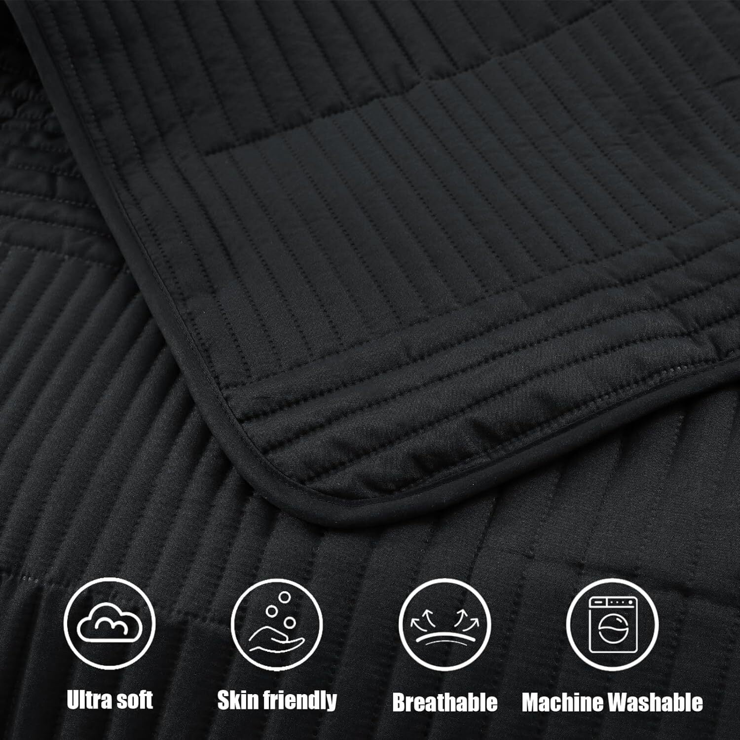 Whale Flotilla King Quilt Set, Soft and Lightweight Bedspreads Coverlet with Striped Pattern, Reversible Bedding Sets with Pillow Shams, 96x104 Inches, Black