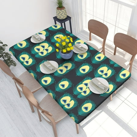 

Home Deluxe Tablecloth Peacock Feathers Waterproof Elastic Rim Edged Table Cover- For Christmas Parties And Picnics 4ft