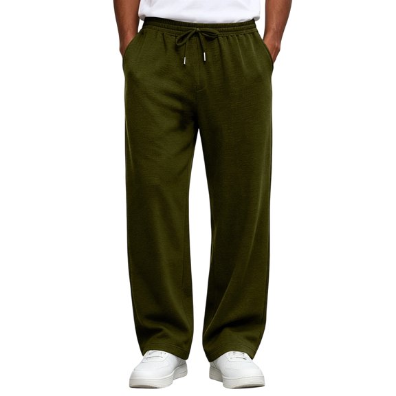 Yungyresw Men's Baggy Sweatpants Wide Leg Open Bottom Solid Lounge Pants Relaxed Fit Drawstring Lightweight Casual Trousers Deep Green L