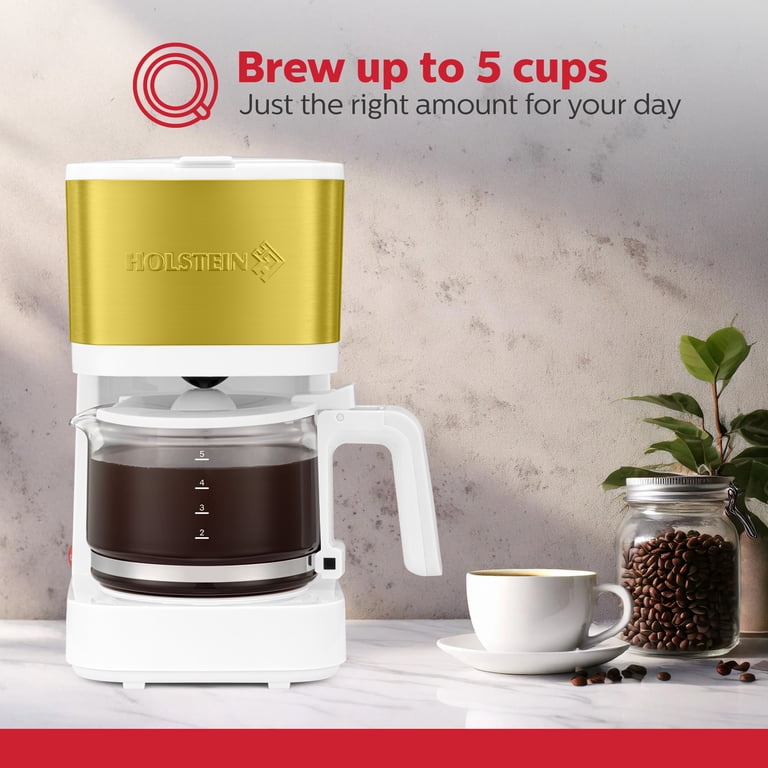 Holstein Housewares 5-Cup Coffee Maker - Pause N Serve, One-Touch  Operation, Non-Stick Warming Plate, Water Level Indicator - Reusable Filter  - ...