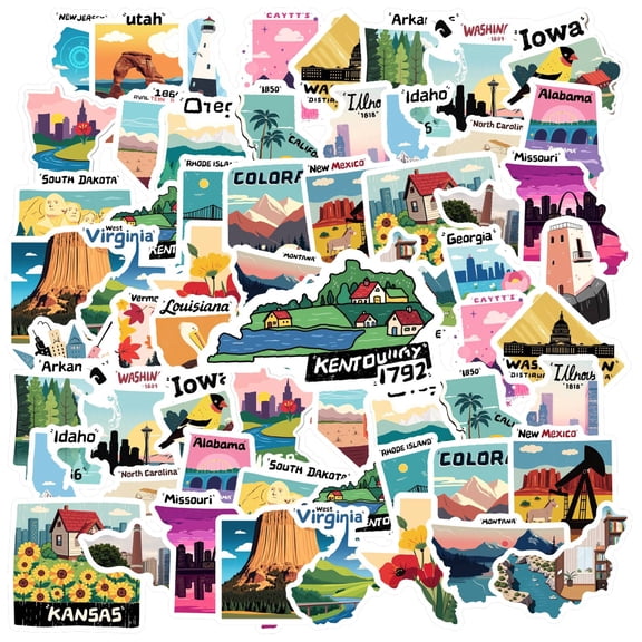 35pcs Colorful Stickers State Stickers Travel Stickers Landmark Decals for Suitcase Laptop Guitar