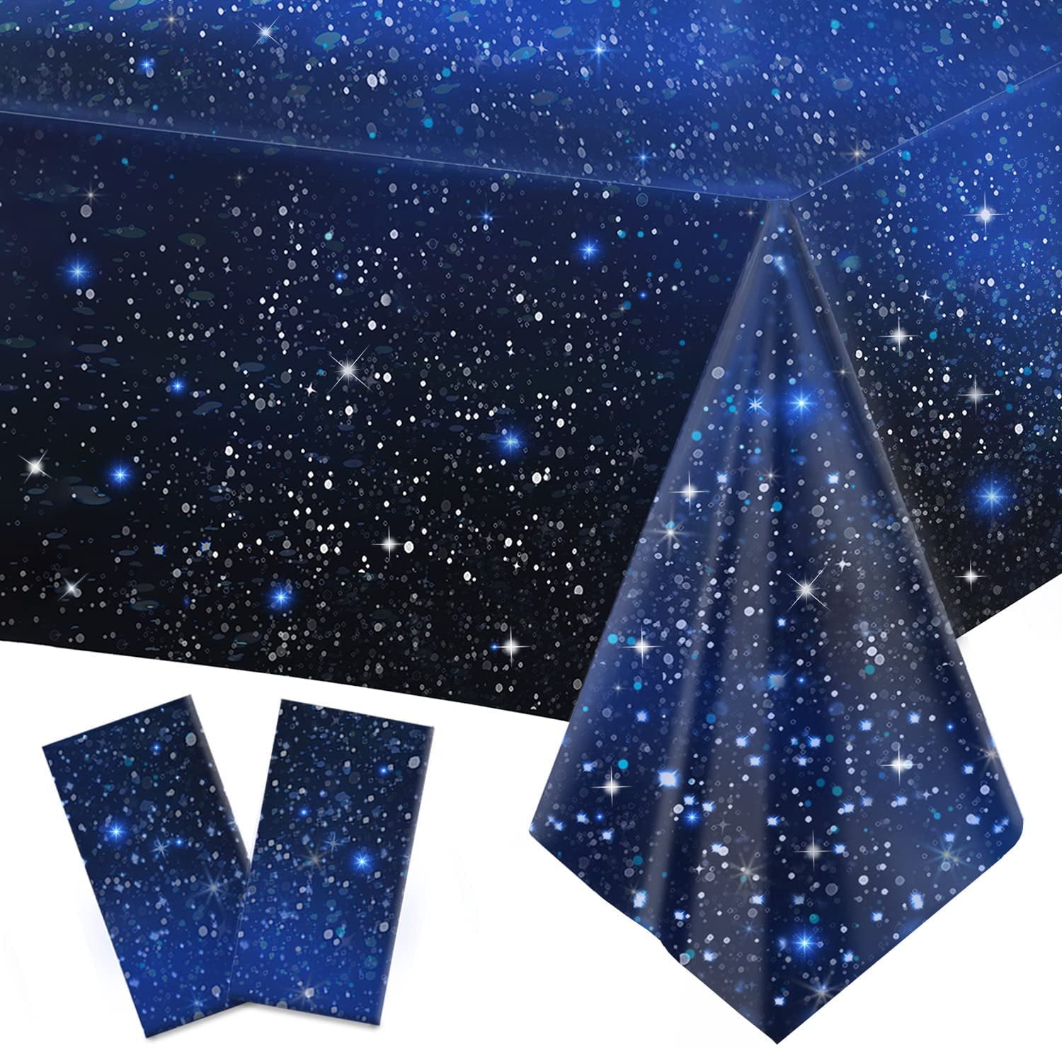 54 x 108 Inch Space Tablecloth Starry Night Tablecloth Decorations Plastic Galaxy Table Cover Space Stars Theme Party Supplies for Birthday Home Decorations 3 Pieces 