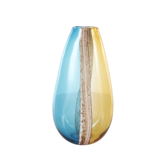 DecMode 15" Ombre Multi Colored Glass Vase with Brown Textured Stripe Details