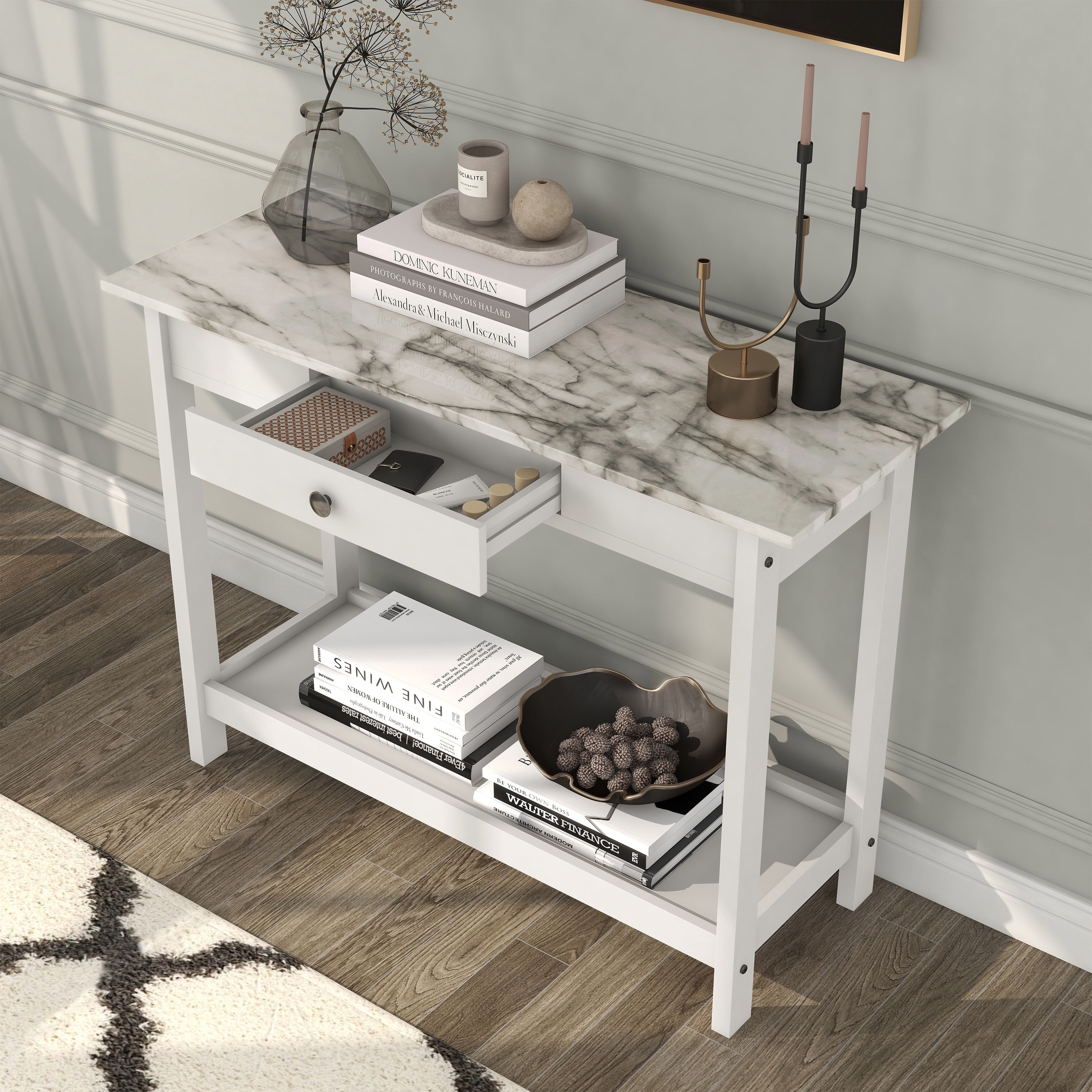 Furniture of America Umbra 1-Drawer and 1-Shelf Wood White Sofa Table
