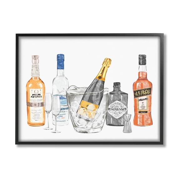 Stupell Industries Various Drink Liquor Bottles Graphic Art Black Framed Art Print Wall Art, Design by Ziwei Li