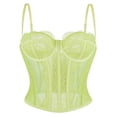 thumbnail image 2 of Conairie Women's Bustier Corset Top Lace Boned Solid Color Spaghetti Strap Fitted Mesh Bonded Party Going Out Cami Tops Yellow M, 2 of 7