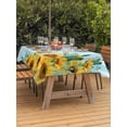 thumbnail image 3 of Outdoor Tablecloth with Umbrella Hole for Patio/Picnic/Party/Camping, Sunflower Waterproof Table Cloth Rectangle Table Cover Washable, Summer Botanical Yellow Floral Blue Striped (52"x 70"), 3 of 8