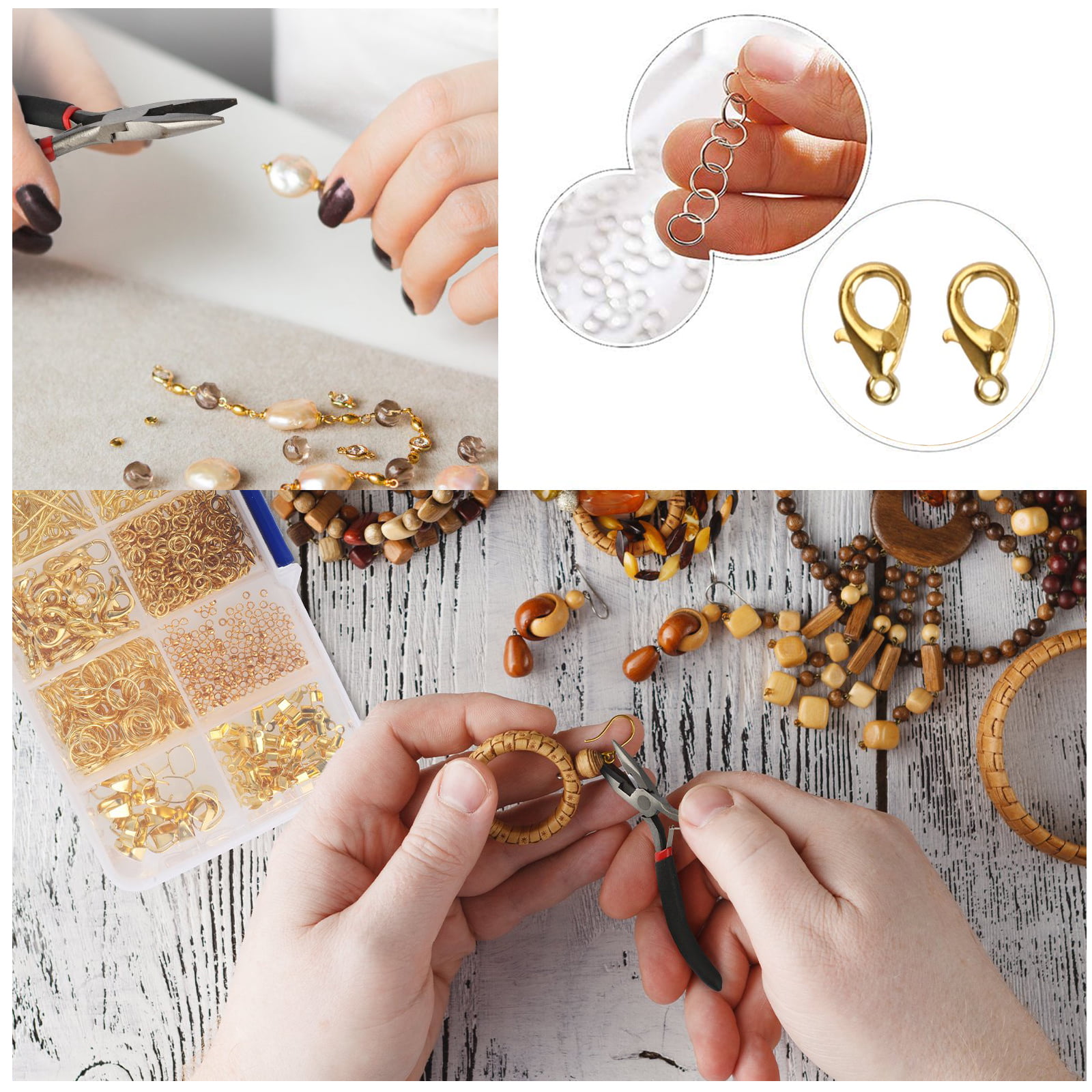 Jewelry Making Kit Jewelry Findings Starter Kit, TSV 905pcs Gold Jewelry Beading Repair Tools Kit for Necklace Making, Including Lobster Clasps