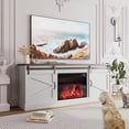 thumbnail image 4 of ALAULM Rustic Fireplace TV Stand for 65 Inch TV, Farmhouse Media Console Cabinet with Sliding Barn Door, White, 4 of 10