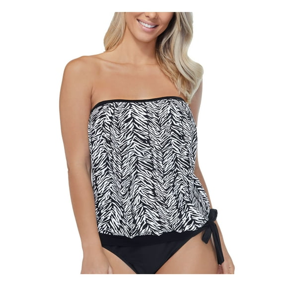 ISLAND ESCAPE Women's Black Printed Stretch Removable Cups Bandeau Tie Convertible Blouson Eye Of The Tiger Tankini Swimsuit Top 6