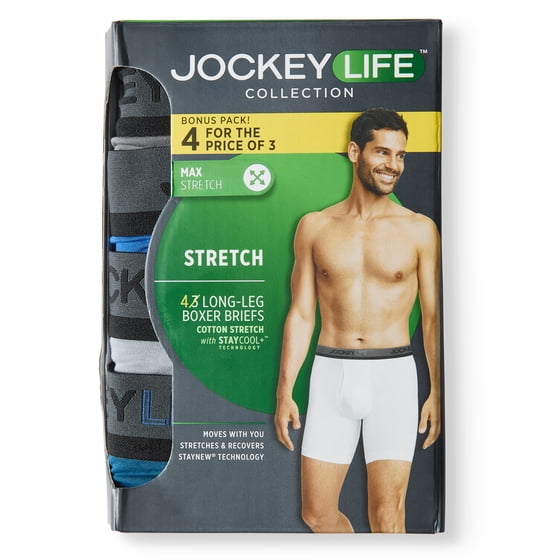 Jockey Life® Men's Cotton Stretch LongLeg Boxer Brief Bonus Pack 4