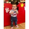 thumbnail image 2 of Dooleck Baby Birthday Outfit for Boy Bowtie Romper Suspenders Ripped Denim Pants Outfits Set, 6-24M, 2 of 5