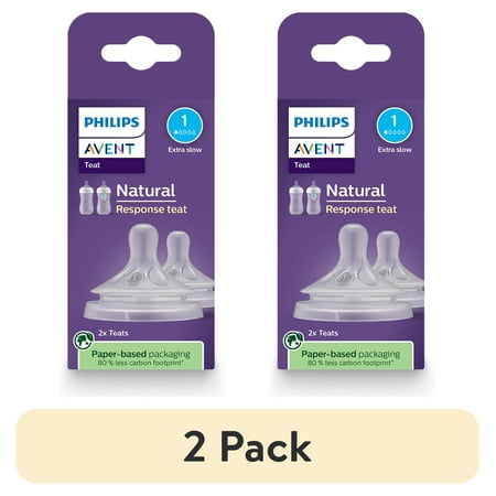 (2 pack) Philips Avent Natural Response Nipples, Extra Slow Flow (Flow 1), 2-Pack, SCY961/02